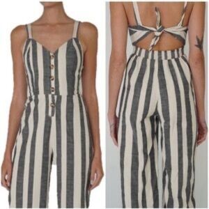 Japna Gray and White Wide Striped Jumpsuit
